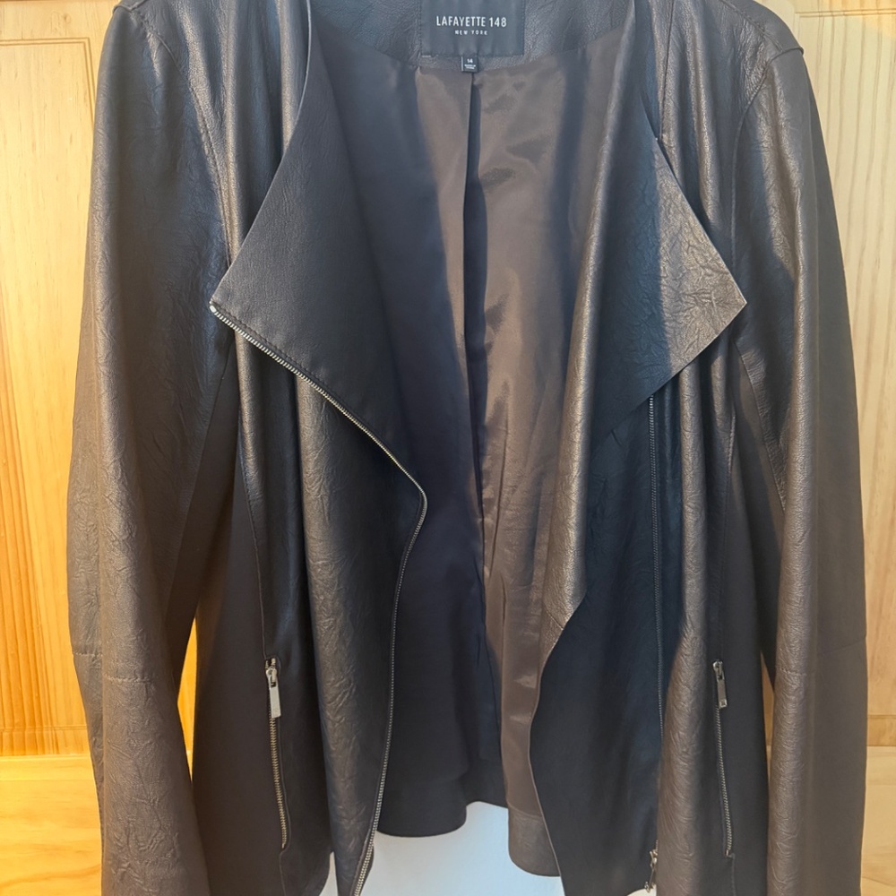 Lafayette 148 New York Aimes Leather Jacket — Size 14 — Carob (Dark Chocolate Br